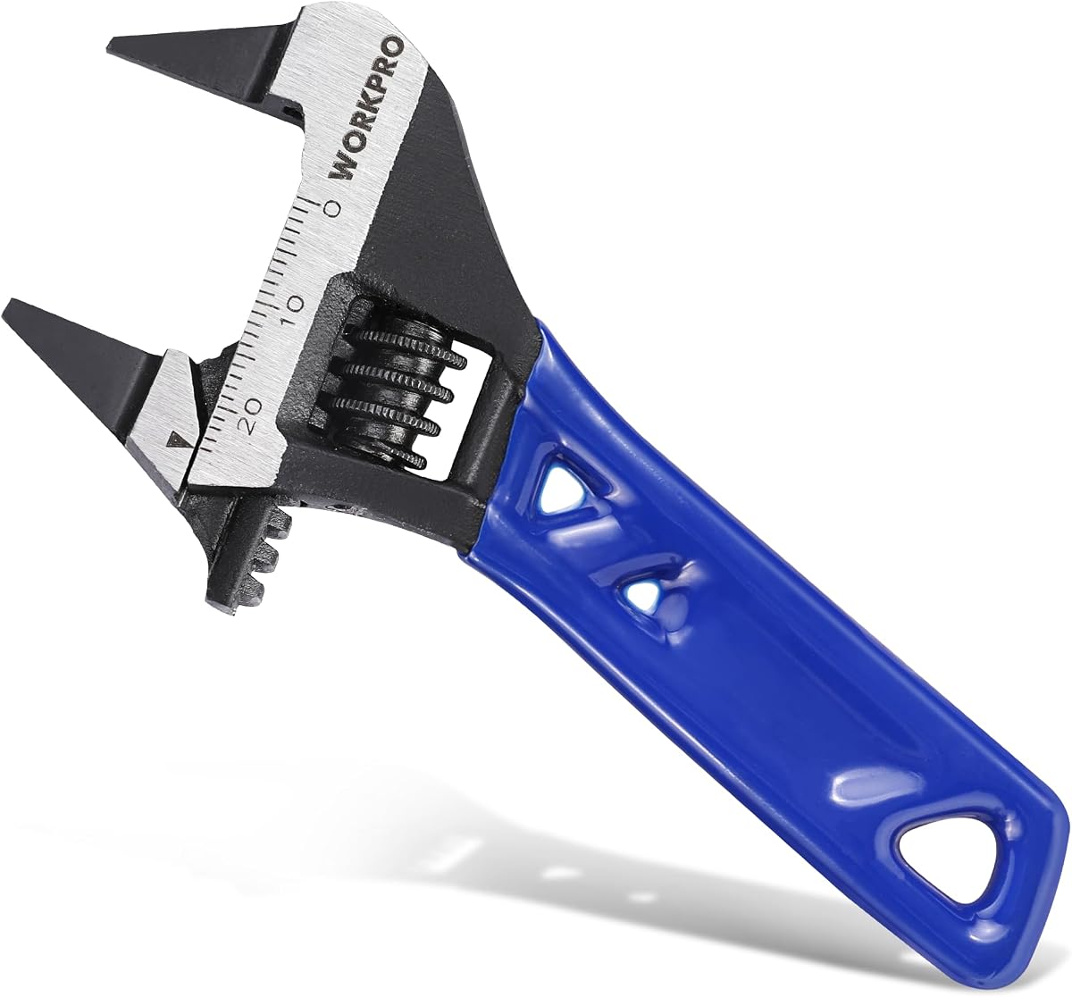 WORKPRO 4-Inch Stubby Wide Opening Adjustable Wrench, Thin Jaws | 2mm Slim Jaws, Easy Access to Tight Spaces, Metric/SAE Scales, Cr-V Steel, Small Adjustable Wrench