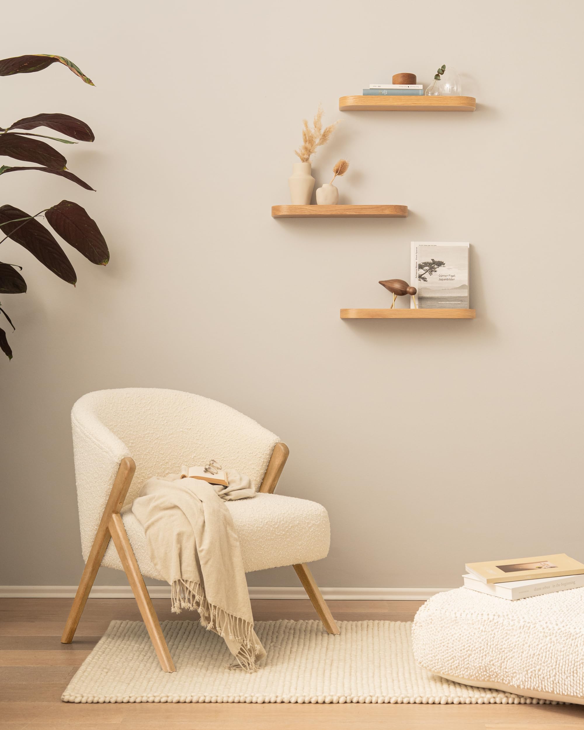 Kazai.® Mensole da Muro Set 'Toke' | 3 Mensola da Parete in Impiallacciato di Legno Vero | Scaffale in Legno Design per Decorazione e Organizzazione Bagno, Soggiorno, Cucina, Camera | Quercia