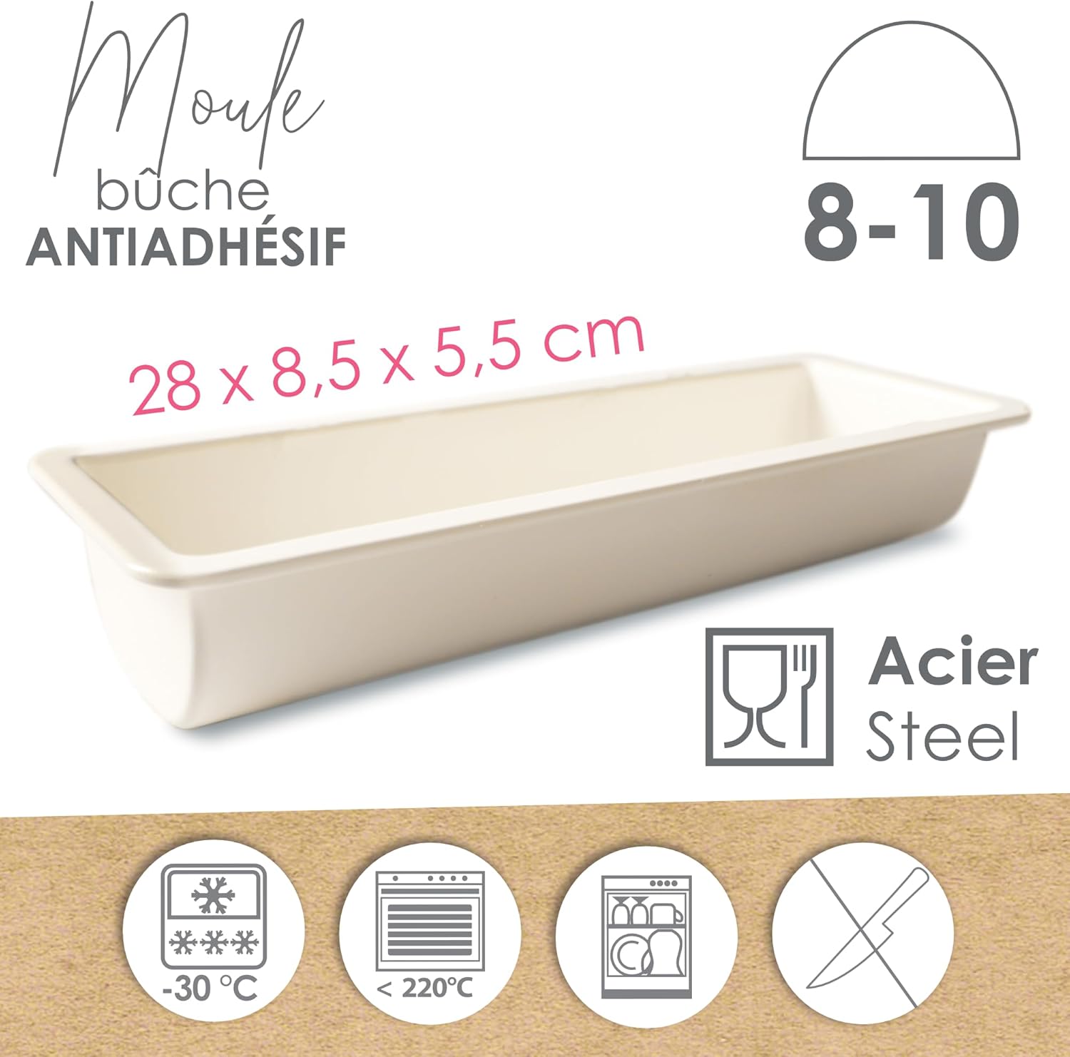 ScrapCooking - Steel Log Mould 28cm - Non-Stick Coating - Cake & Cake Mould - Christmas Metal Cylindrical Mould - Oven & Freezer Safe - Beige - 1293