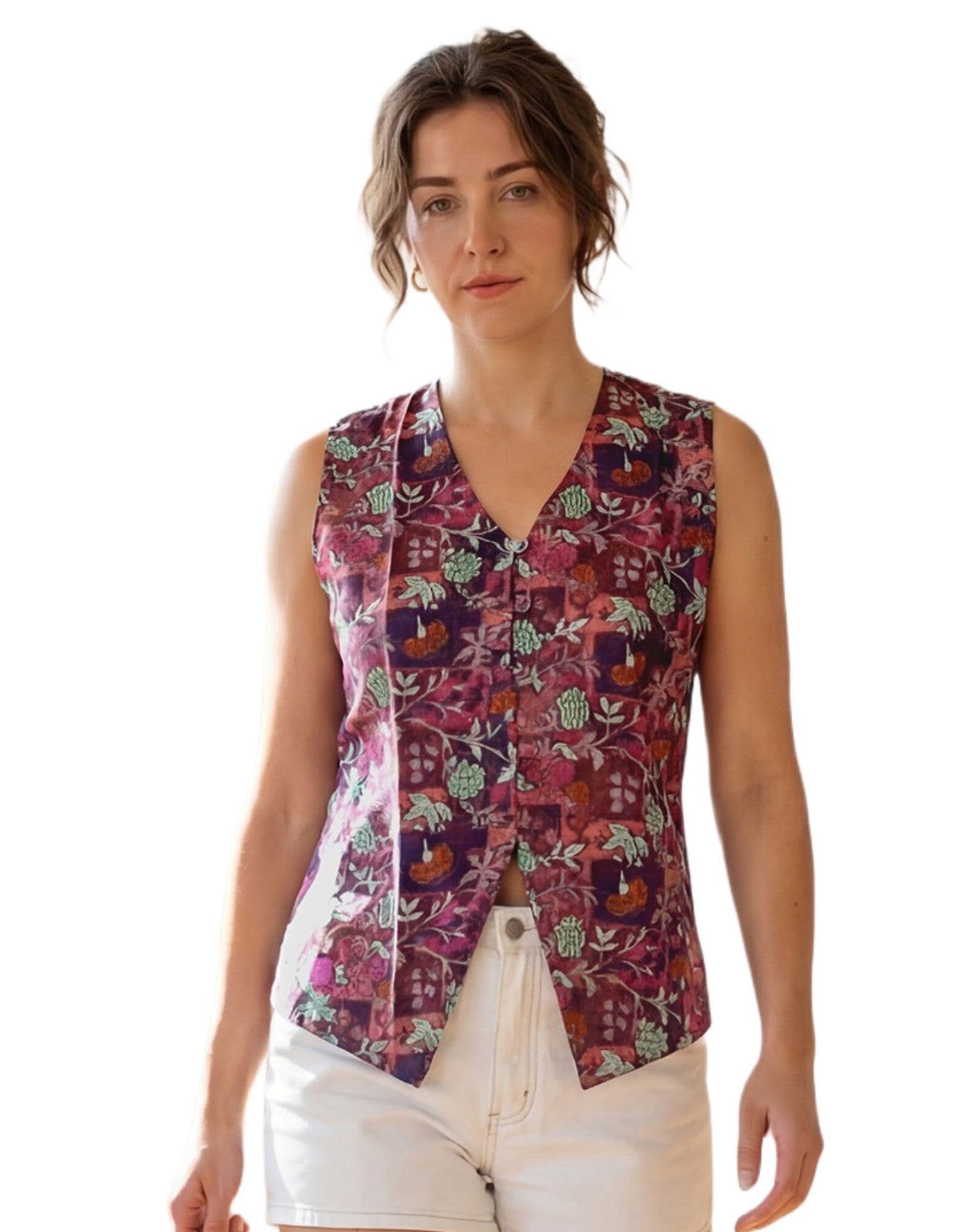 selvia Women's Sleeveless V-Neck Printed Waistcoat Style Top-picture-38