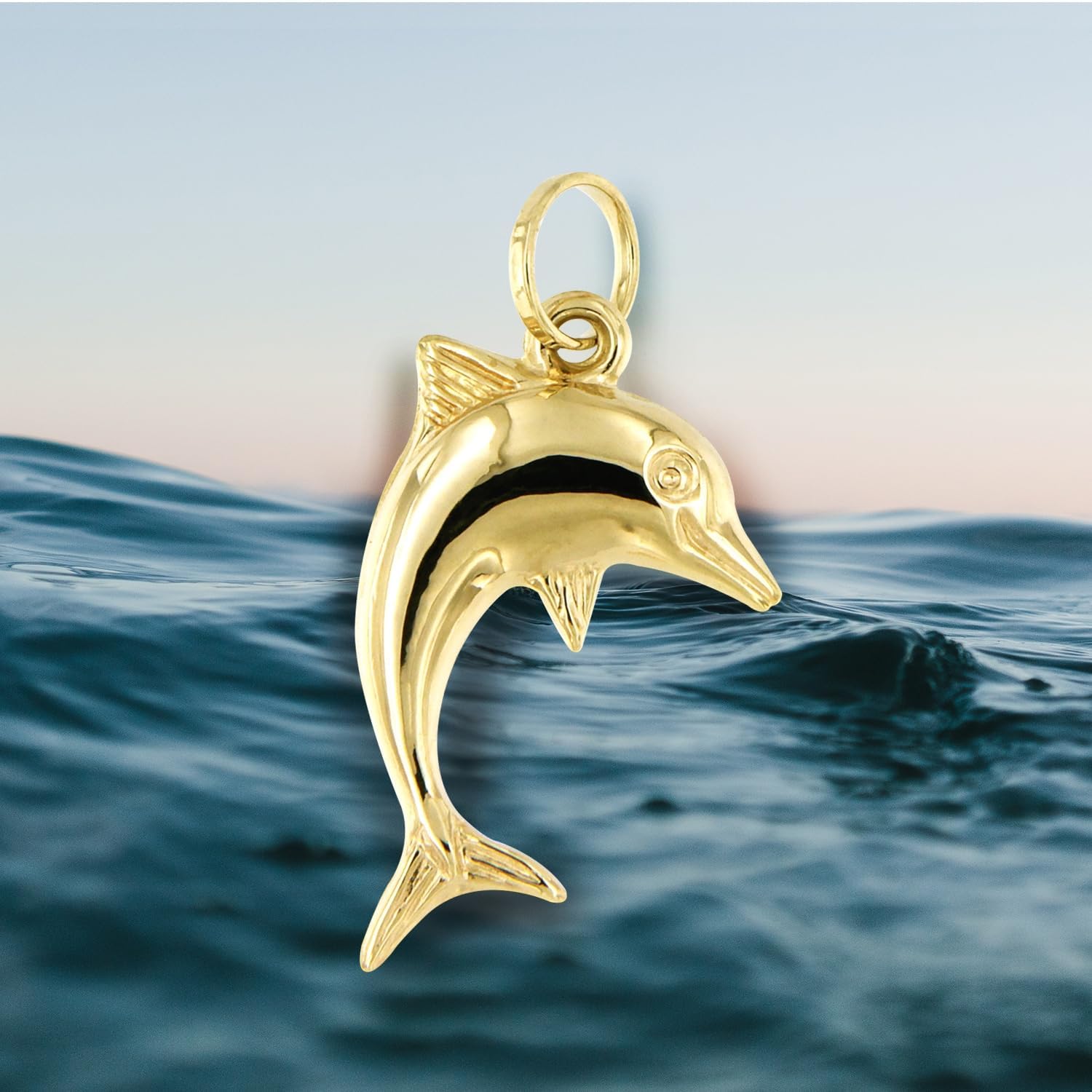forme di Lucchetta - 14 kt Yellow Gold Dolphin Jewelry Charm, Pendant without Necklace, Men's Women's 14k Pendants for Necklaces up to 4mm - Authentic Italian Jewelry from Italy