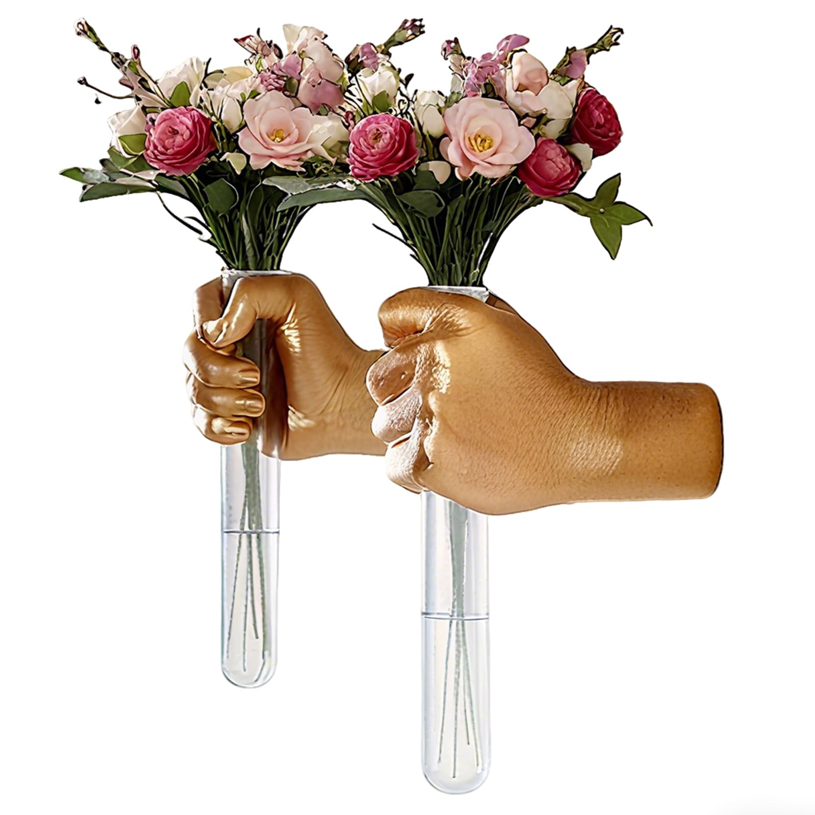Lot de 2 vases muraux pour tubes à essai Décoration d'intérieur maximaliste dorée