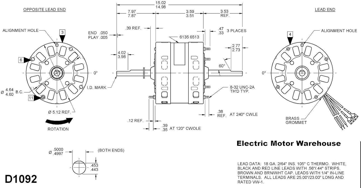 1/3 HP 115 Volt 1625 RPM 2-Speed Coleman RV Air Conditioner Motor Fasco # D1092 L