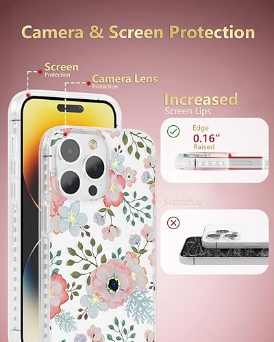 Miniatura 4 de SCORPIFY Funda para iPhone 14 Pro Max con diseño floral rosa blanca y rosa, bonita funda transparente para teléfono para mujeres y niñas protección
