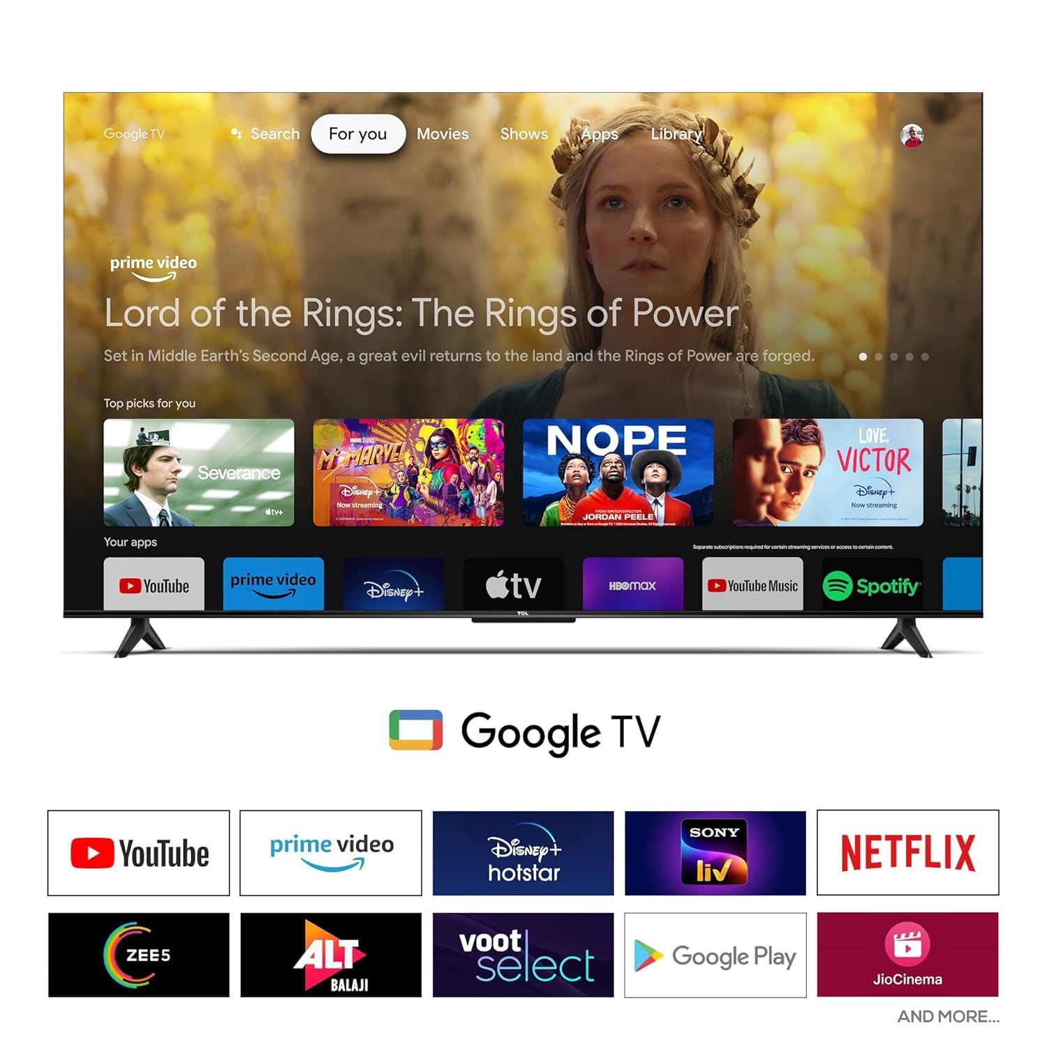 വിവിധ സ്ട്രീമിംഗ് ആപ്പുകൾ കാണിക്കുന്ന Google TV ഇന്റർഫേസ്