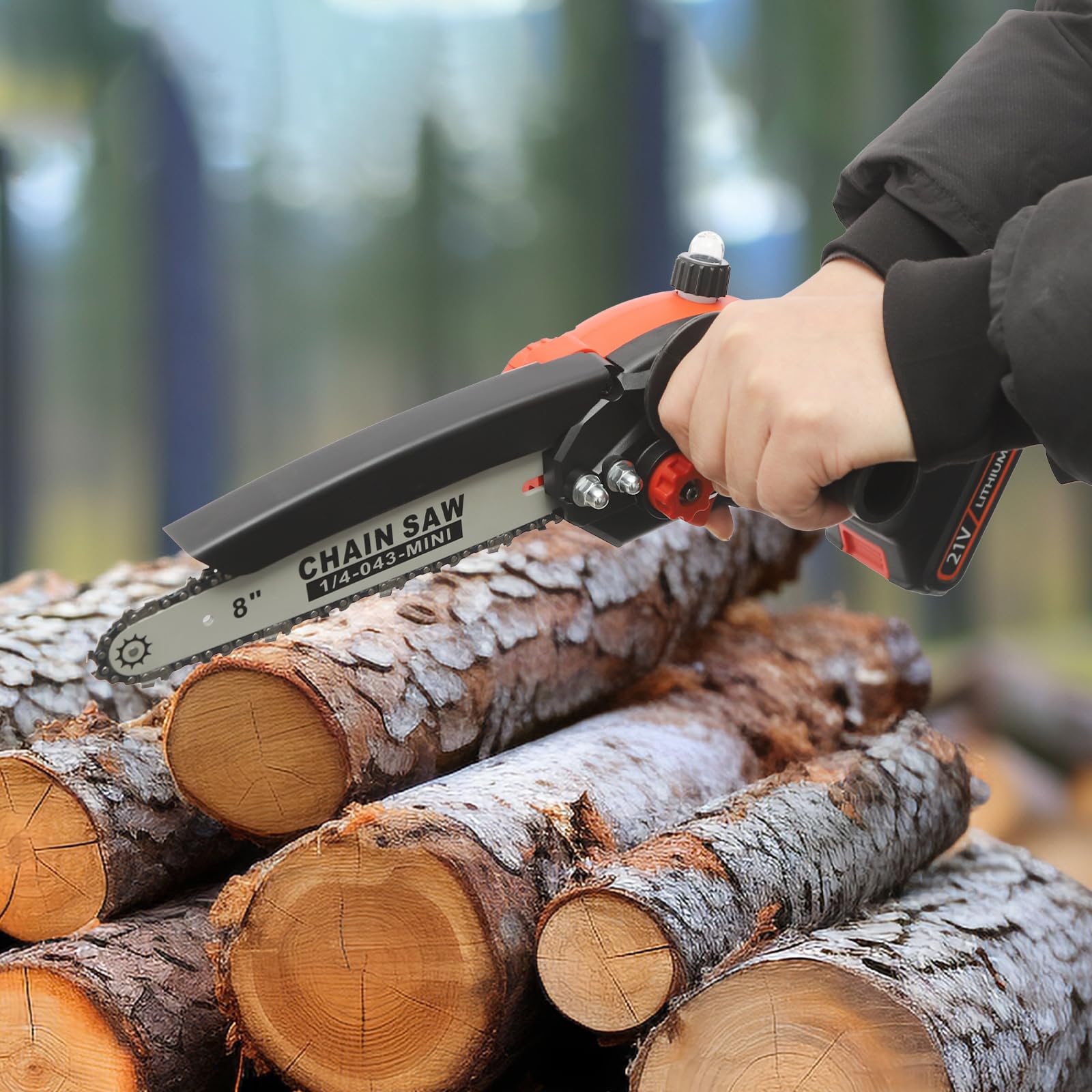 Mini tronçonneuse sans fil 800 W 12 V - Mini tronçonneuse avec poignée et batterie - Convient pour le jardinage, la coupe du bois et la coupe des arbres