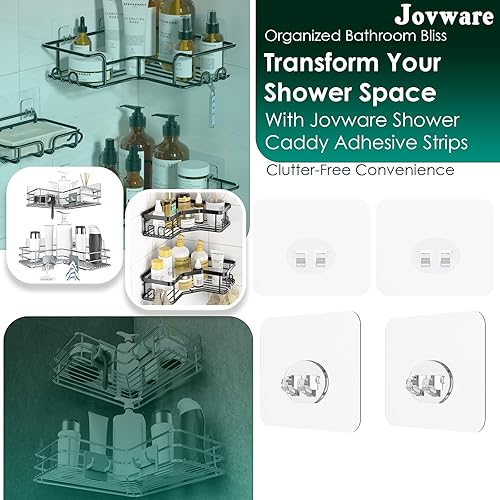 Miniatura 2 de Paquete de 4 calcomanías adhesivas de repuesto para estante de baño, 1 gancho, tiras adhesivas individuales para organizador de esponja, soporte de