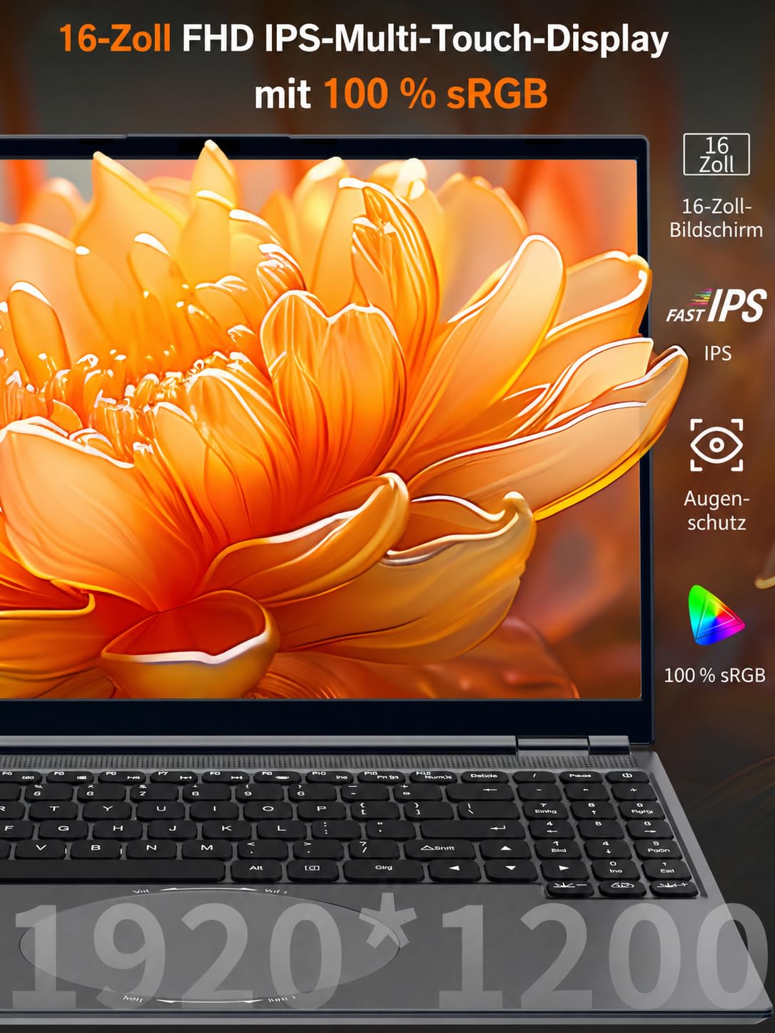 Amita 16 Zoll Touchscreen Laptop i3-8109U, 16GB RAM, SSD Gesichtserkennung
