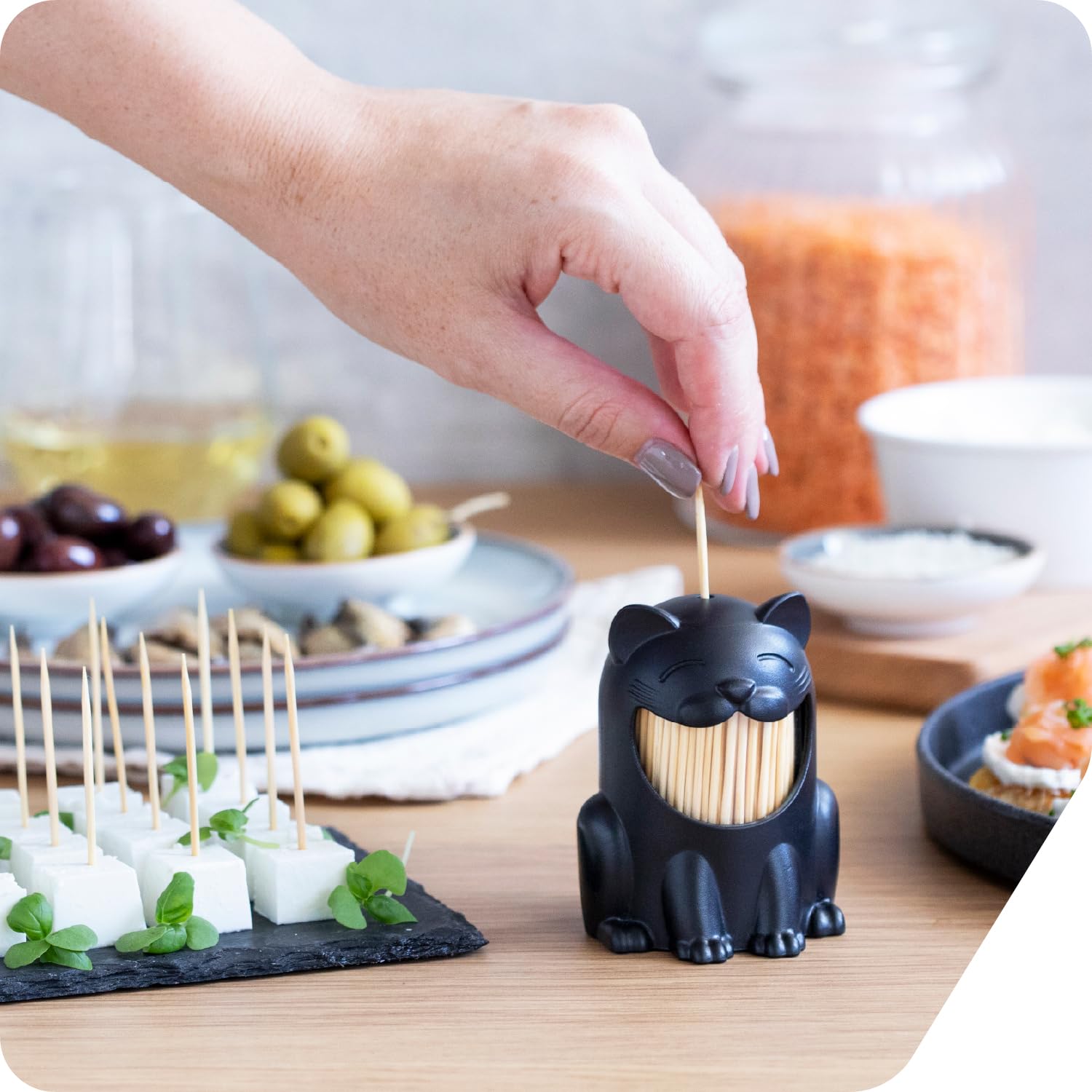 PELEG DESIGN Pickitty Dispensador de Palillos – Porta Palillos de Dientes con Forma de Gato, Decoración de Mesa Divertida, Regalo Original de Cocina y Accesorio para Fiestas