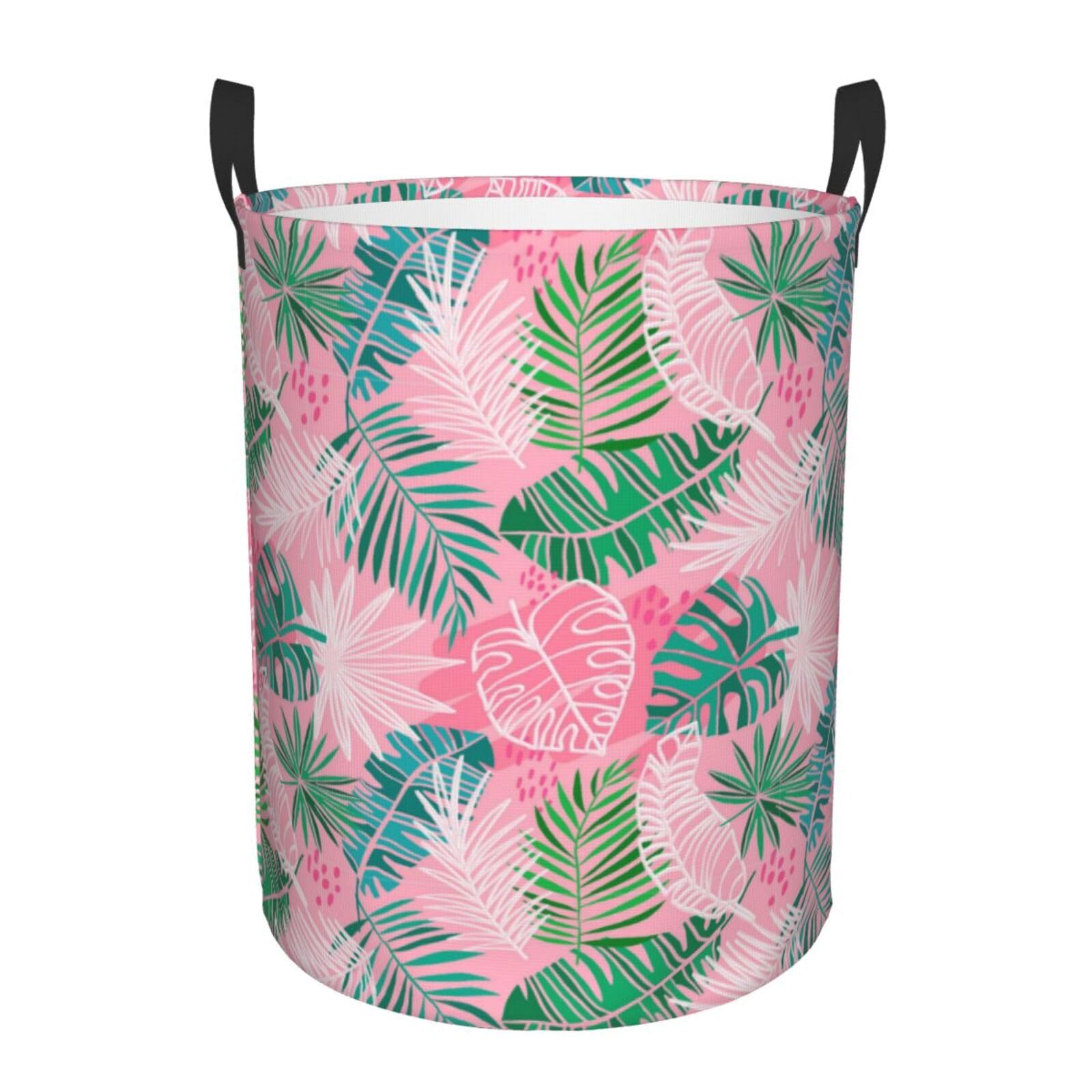 Cesta de lavandería tropical cesto de ropa redondo para decorar y organizar salas de estar