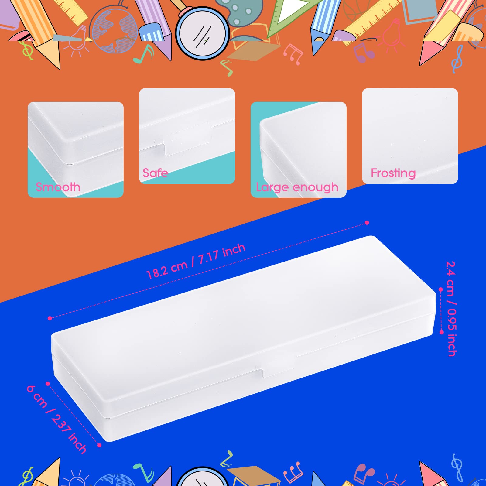 Crtiin Confezione da 50 astucci in plastica trasparente per scuola, portapenne con coperchio a cerniera per matite, penne, scuola, forniture per ufficio, organizzazione (18 x 5 x 2,3 cm)