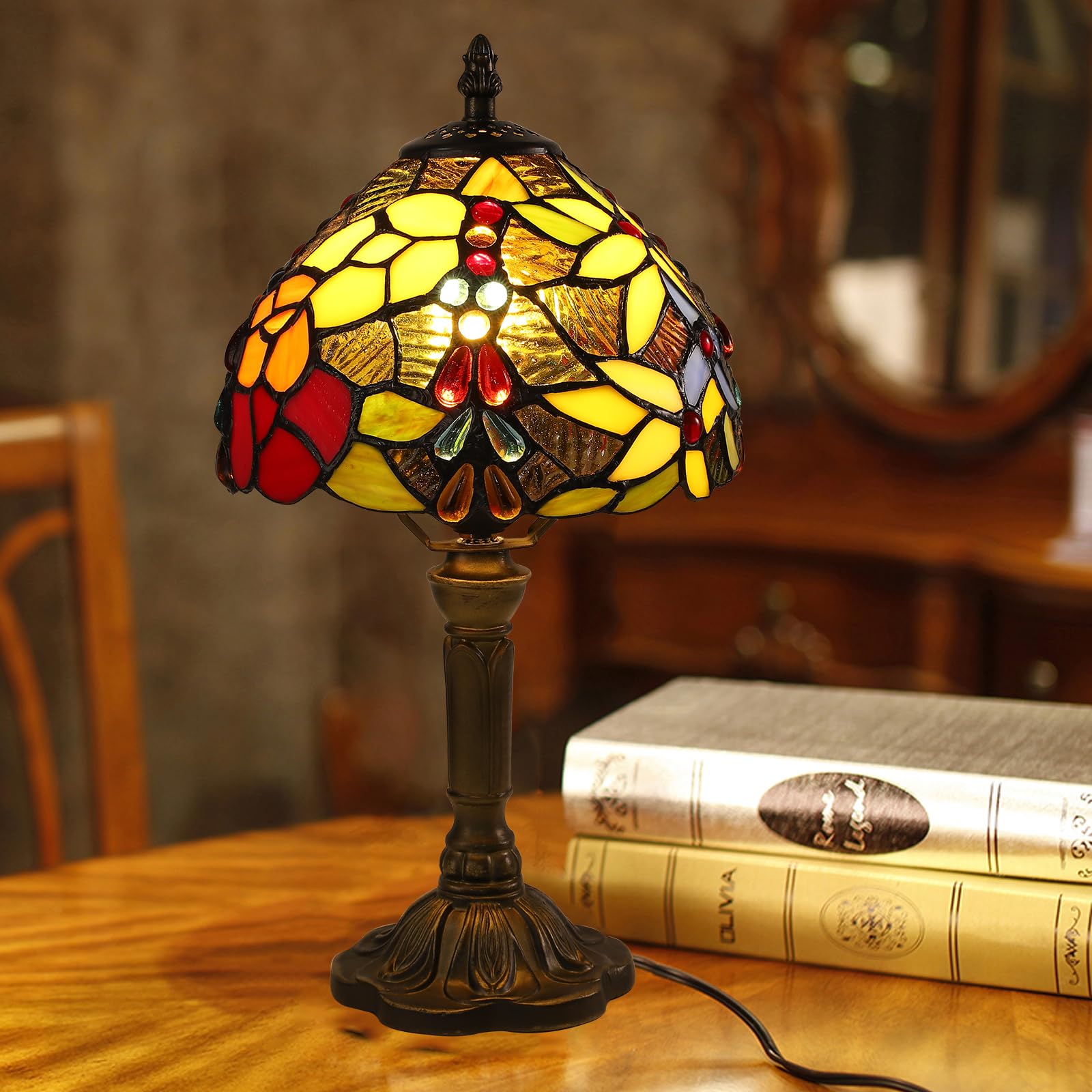 Lampada Tiffany da Tavolo con Paralume in Vetro Colorato per Soggiorno, Camera da Letto, Studio e Tavolino da Caffè