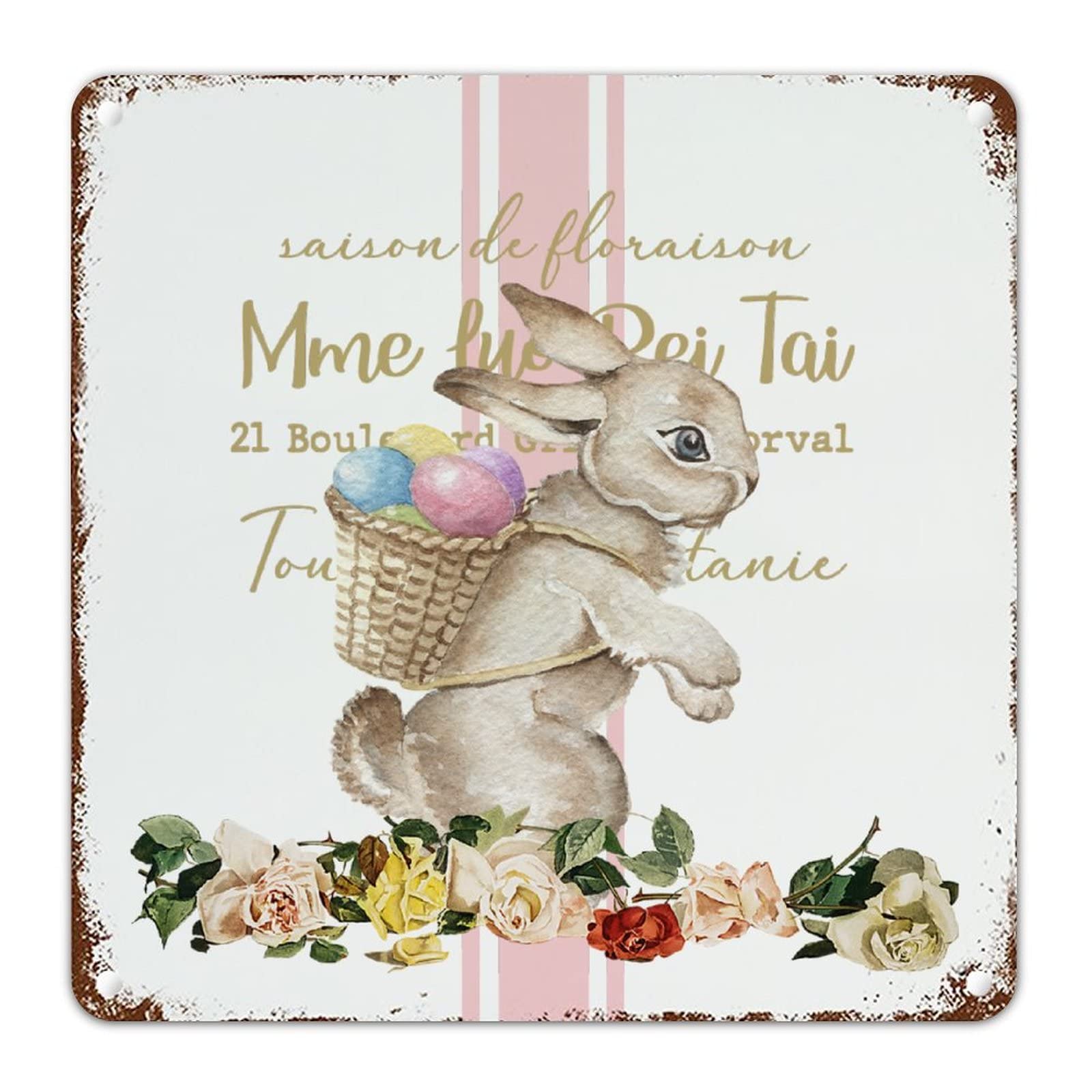 Targa Decorativa Da Parete In Metallo Happy Easter Flowers - 20x30 Cm - Stile Floreale Rosa - 4