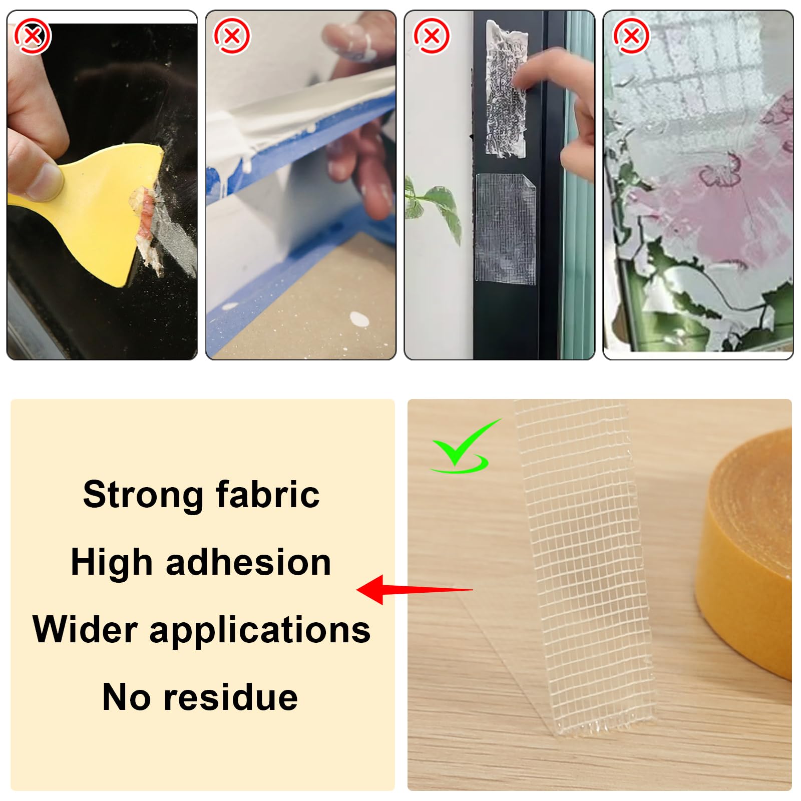 HFDONGL Doppelseitiges Klebeband Extra Stark - 4 Rollen Teppichklebeband 2,5 Cm X 10 M