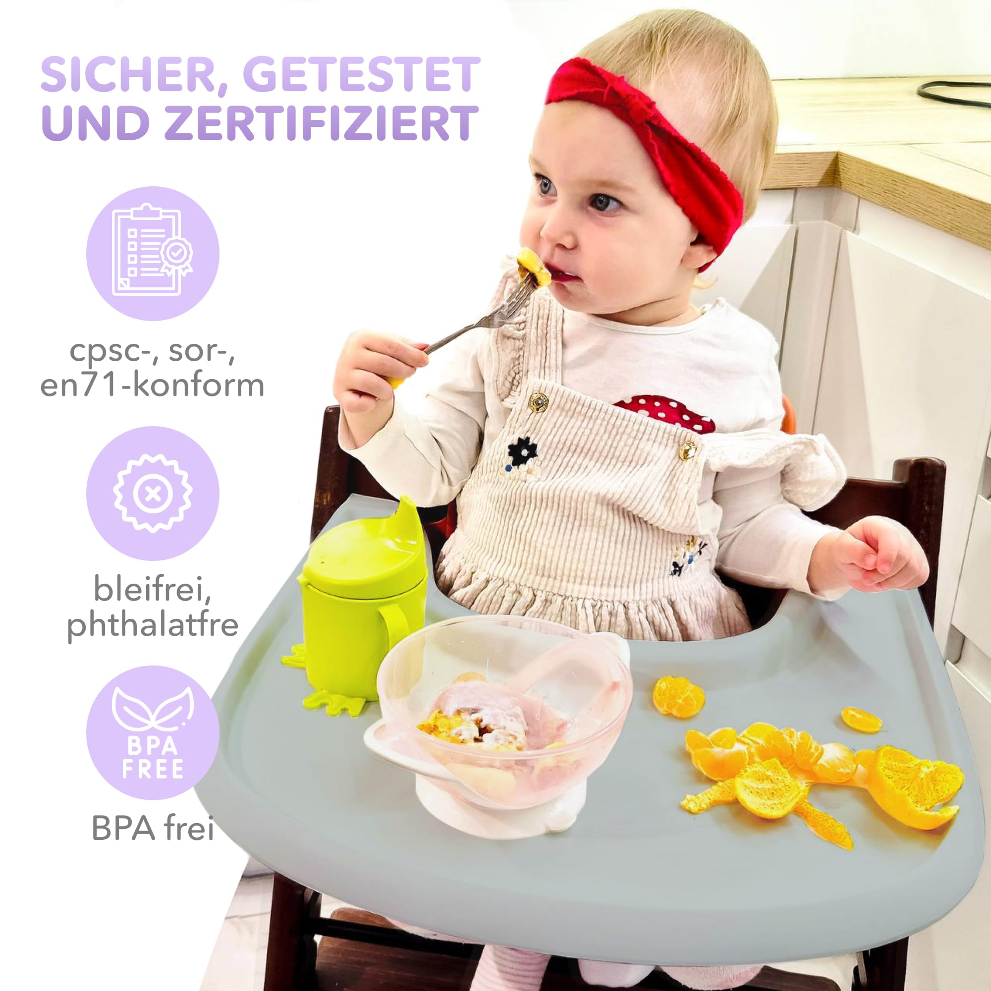 Hochstuhl-Tisch kompatibel mit Stokke Tripp Trapp MattGrau Essbrett BPA-frei