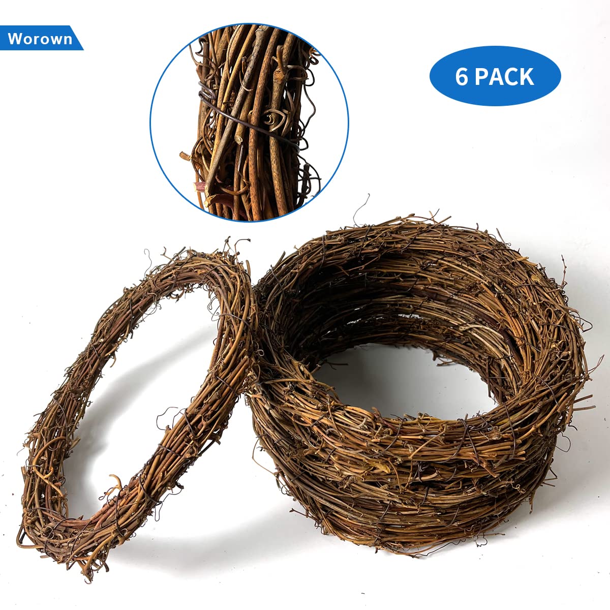 Lot De 6 Couronnes De Vigne – Diamètre 25 Cm – Anneaux En Brindilles Naturelles – Pour DIY, Décoration Noël, Mariage, Saisons