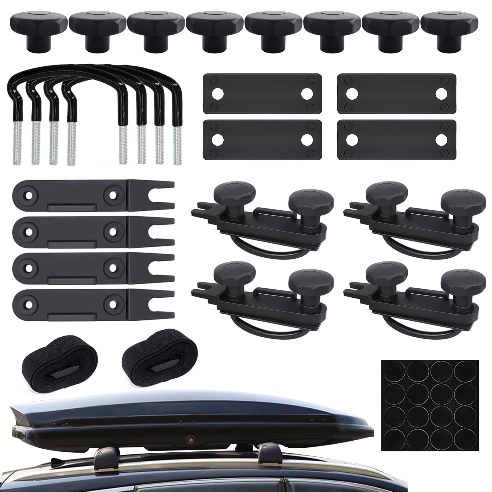 Sans Perçage Kit Fixation Universelle Pour Coffre De Toit - 4 Pinces Métal/plastique Avec Bandages Support Coffre Toit Automobile