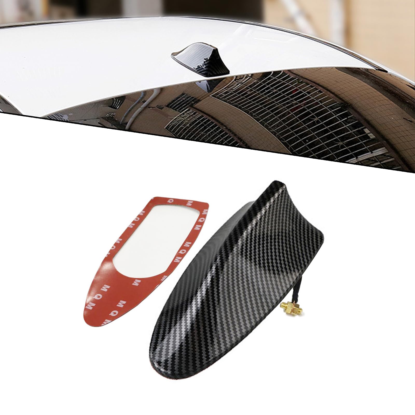 1 PC Car Shark Fin Antenna, Radio Signal Enhancement Antenna Roof Spoiler Reduce Wind Resistance Decoration, Adhesive Base with Copper Screw, Universal External Antenna (Carbon Fiber Black)