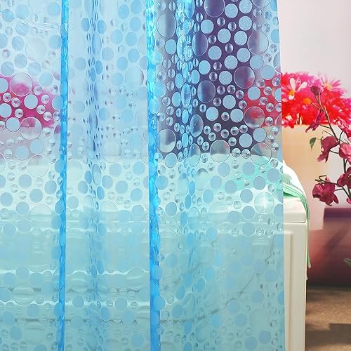 Ga-Geetopia Cortina de ducha fina de etilvinilacetato azul, patrón de guijarros de 72 x 72 pulgadas, cortina interior de plástico ligero para baño,