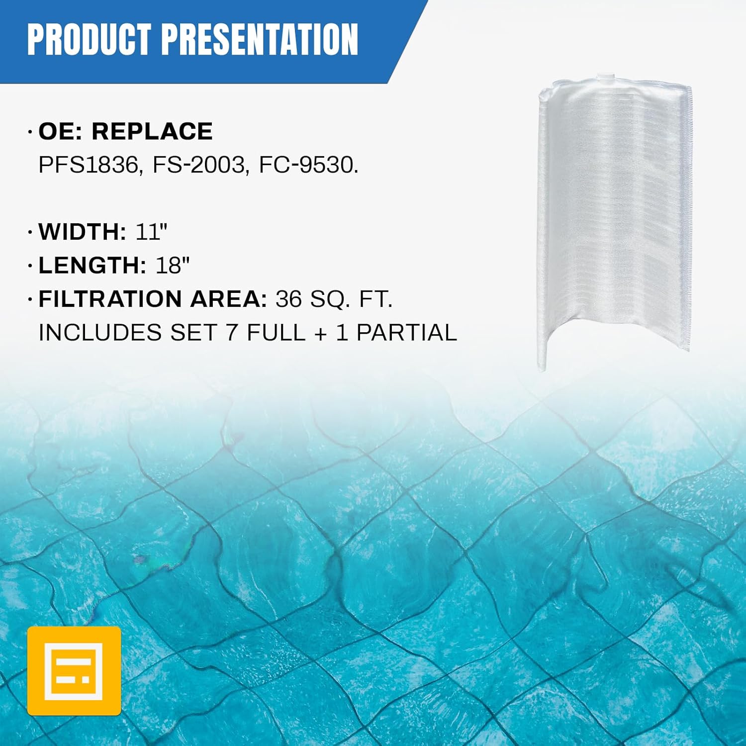 FG-1003 DE Grid Filter Compatible with DE3620(DEX3600DA), FNS Plus 36,59001700, 59001800, FS-2003, PFS1836, FC-9530, PG-1903, 36 Sq.Ft DE Grid Swimming Pool Filter Cartridge, 7 Full + 1 Partial