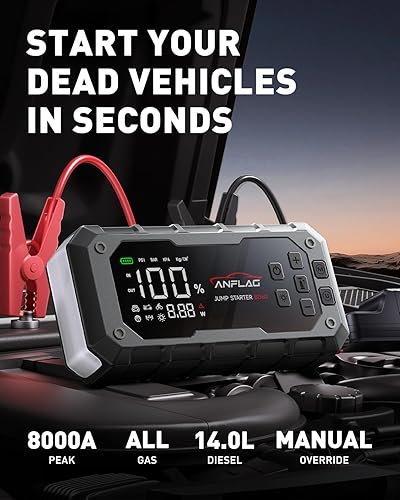 Miniatura 2 de Arrancador de coche 10 en 1 con compresor de aire, 8000A 160PSI Jump Starter Jump Box (todo a gas14L diesel), batería de carga PD65W, cable de