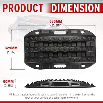 BUNKER INDUST Off Road Traction Boads, 2 Pcs Short Recovery Track Traction Mats for 4WD Mud, Sand, Snow Ramps-Black Tire Traction Tool (Without Strap)