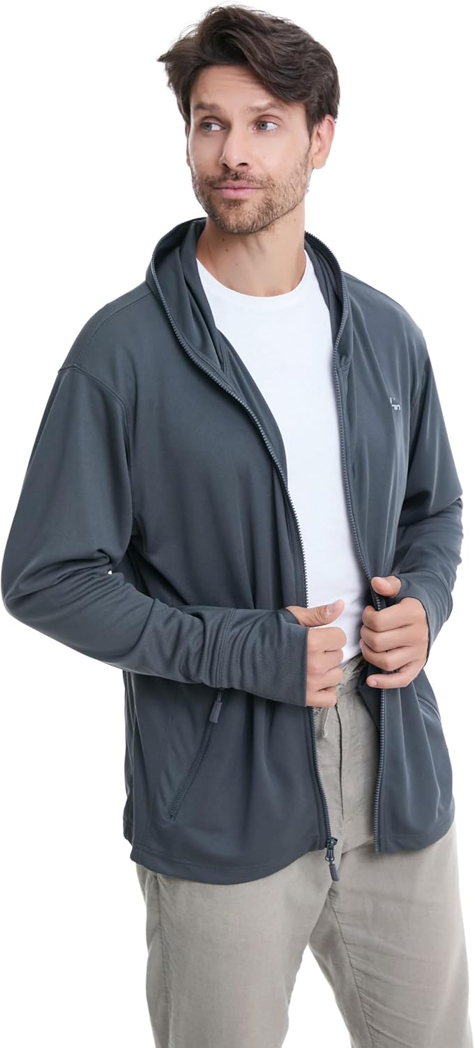 clothin Mens Lightweight Full Zip Hood Running Jacket with Zip Pockets for Fishing Hiking Travel - Image 4