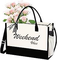 Vista 1 de Phrase Canvas Beach Bag,Zipper and Slide Pockets,Stylish Canvas Bag Shoulder Strap and Bottom Support, Office Handbag