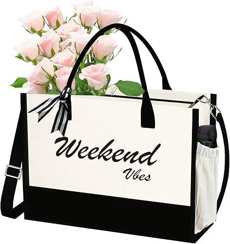 Phrase Canvas Beach Bag,Zipper and Slide Pockets,Stylish Canvas Bag Shoulder Strap and Bottom Support, Office Handbag