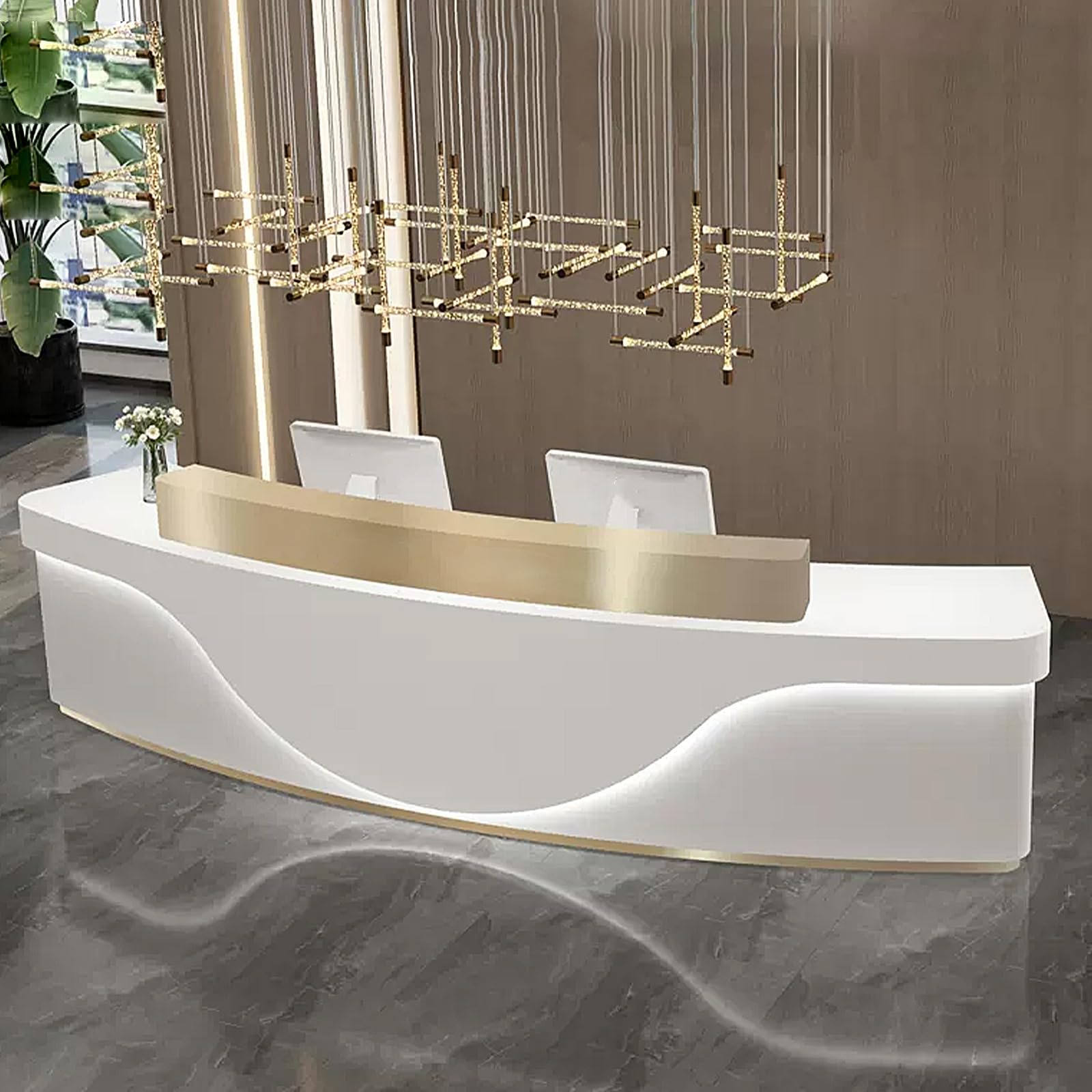 HYNNAR Reception Room Table - Reception with Counter Modern Front Desk Reception Room Table with Lockable Drawer & Shelves & LED Light, for Checkout