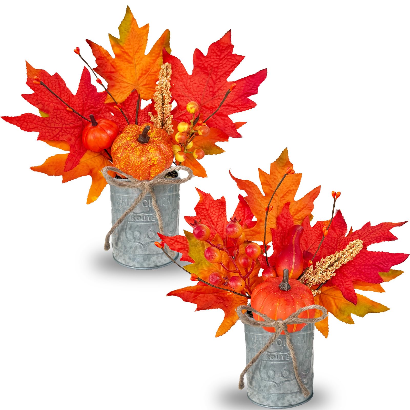 Arrangement floral artificiel érable automne citrouille pot de 30 cm lot de 2