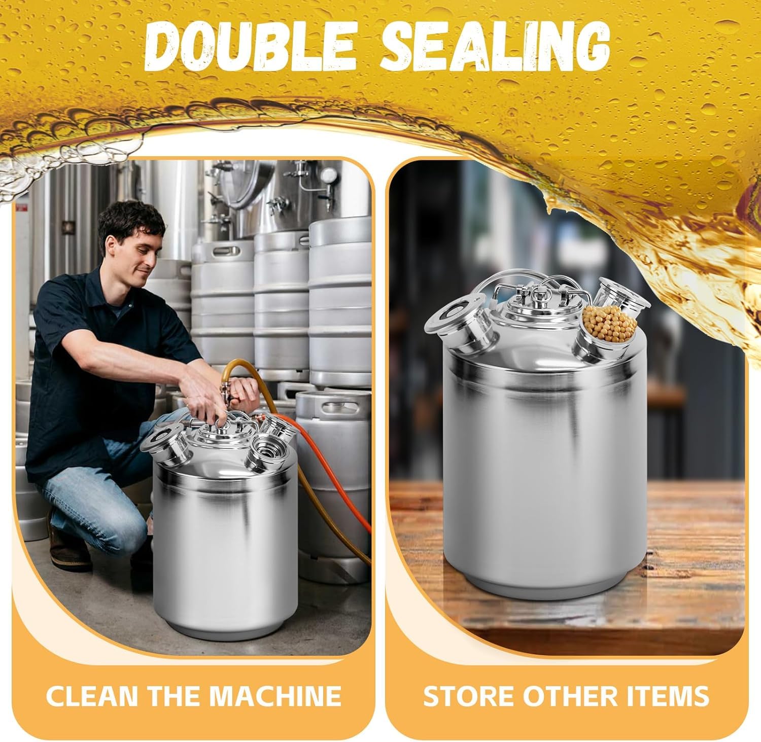 Limpiador de línea de cerveza de 10 L, lata de limpieza de acero inoxidable con tapa, compatible con lanzas de barril 3A/3S/1A+2S/2A+1S para mantenimiento de máquinas de tiro