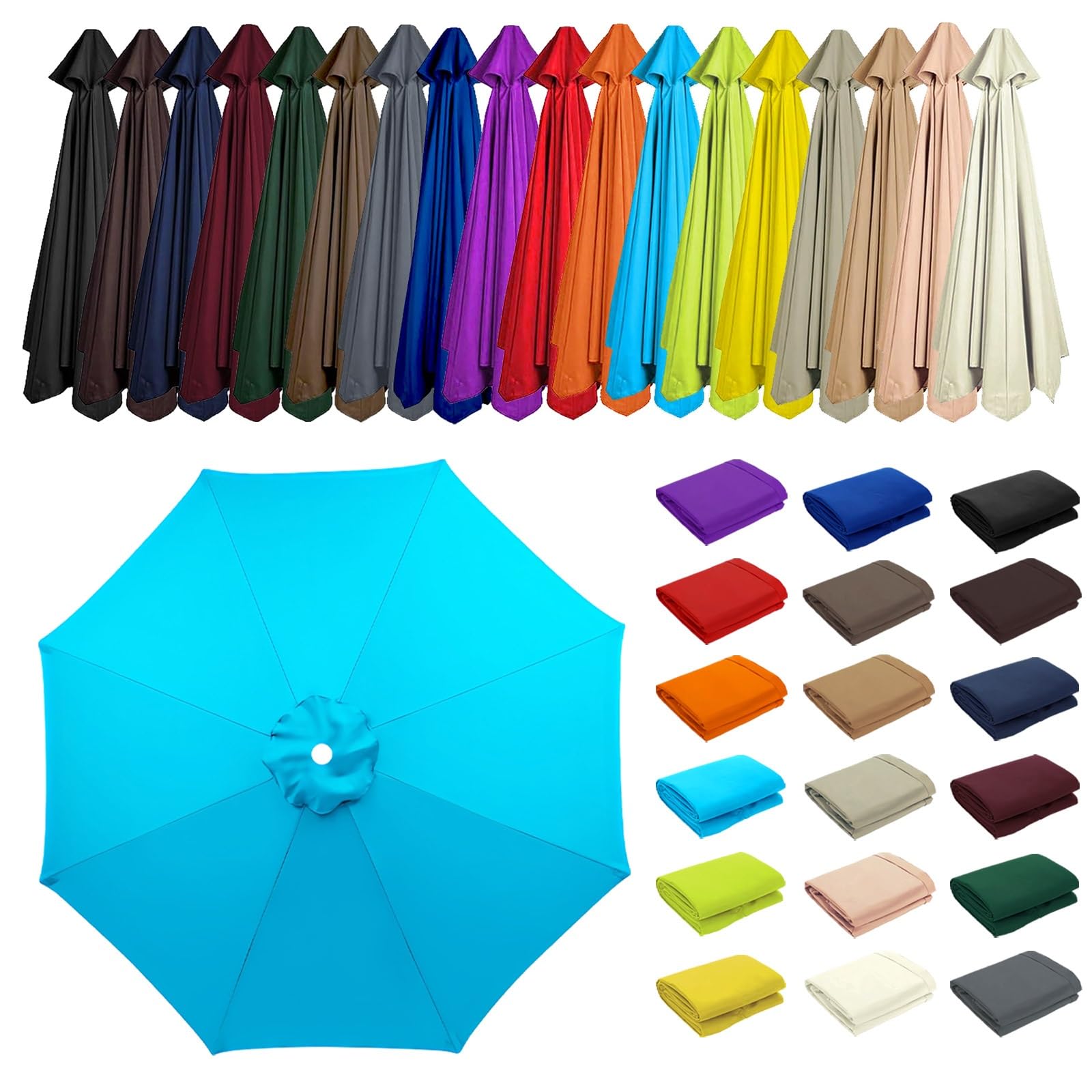 2/2.30/2.5/2.7/3.0/3.5m Umbrella Replacement Top Cover, 8 Arms Outdoor Replacement Top Cover, Patio Umbrella Replacement, Canopy Only, for Backyard, Patio, Pool, Beach(Lake Blue,8 ribs: 2.7m/8.9ft) โ image 1