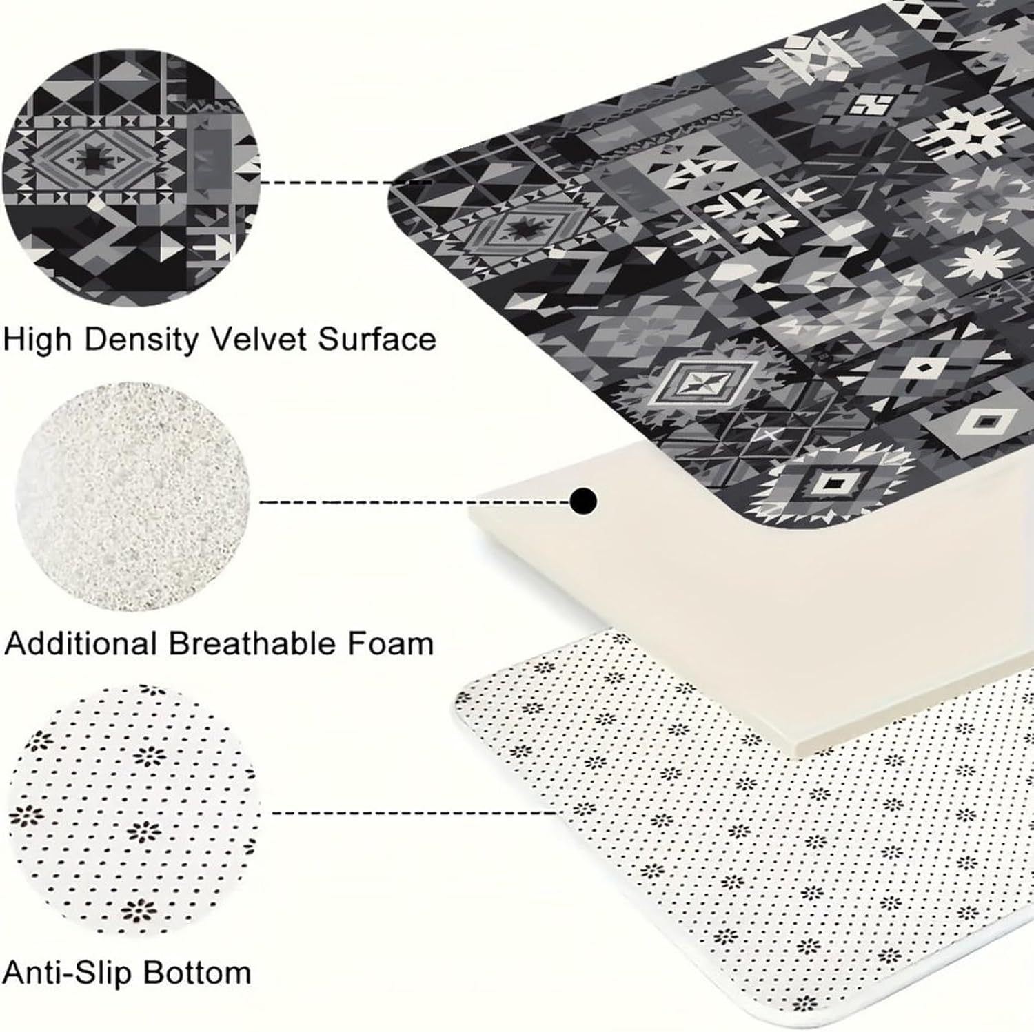Gray Pattern Background Kitchen Mats with 2PCS Non-Slip Washable,Kitchen Rug Heavy Duty Durable, Floor Mats for Kitchen,Office,Sink,Laundry