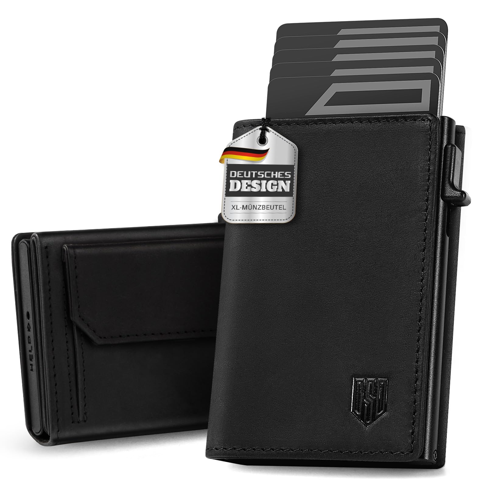 DODENSHA MagSnap Geldbörse Herren I Slim Wallet mit XL-Münzfach für 10+ Münzen I Kreditkartenetui Geldbeutel für 10+ Karten I Magnetischer Verschluss Geldbörse Herren I RFID Schutz I Schwarz