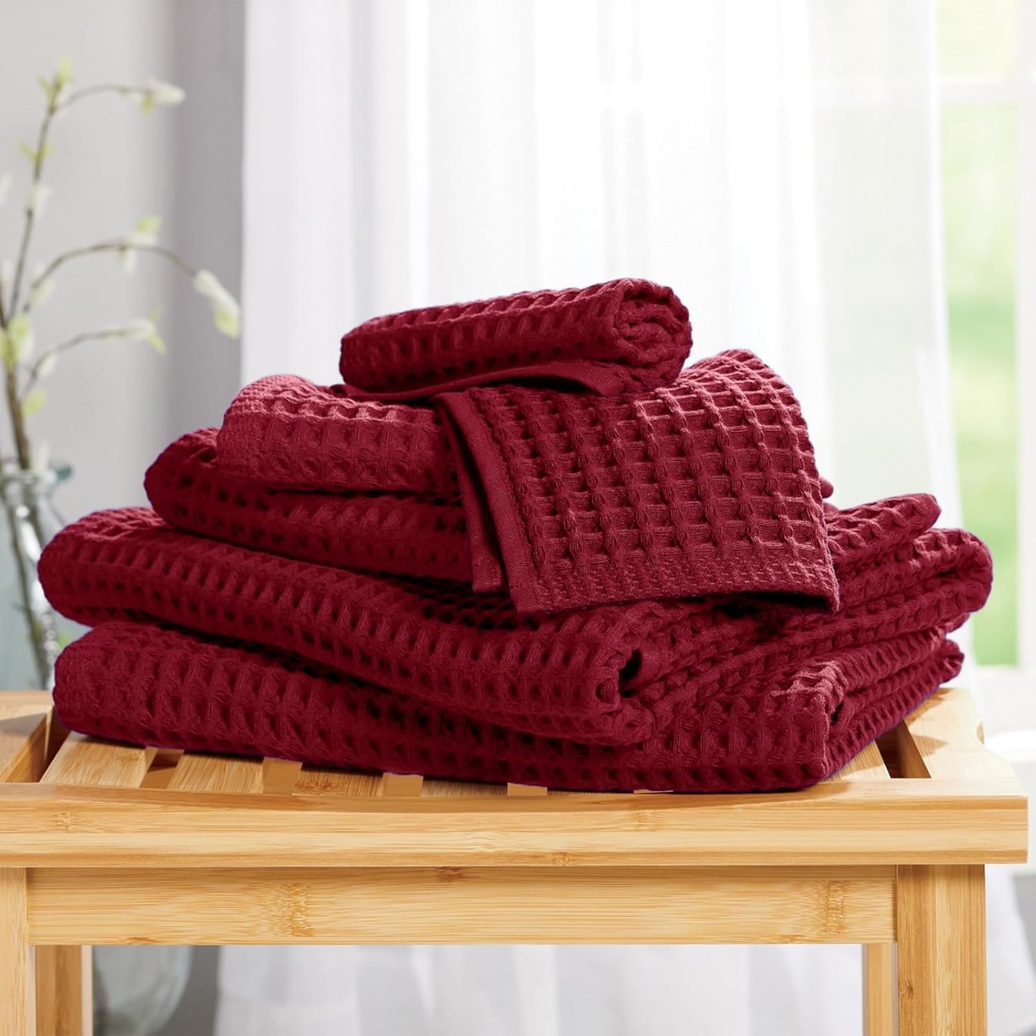 Stoneberry Home® 6-Piece Waffle Towel Set Cotton Burgundy