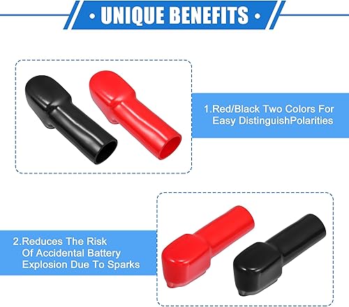 Miniatura 3 de 1 par de cubiertas de aislamiento de terminales de batería, 0.787 in, tapa universal para poste de batería de automóvil, motocicleta, PVC, duradero,