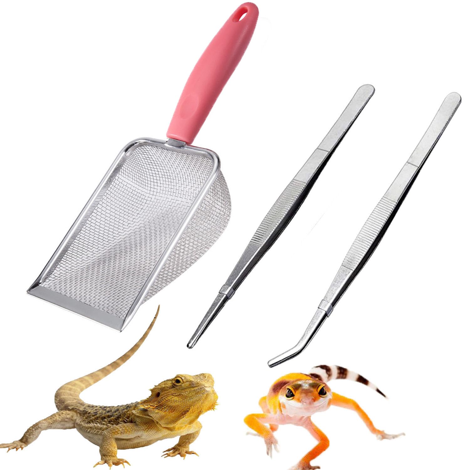 Reptile Sand Substrate Scoop Fine Mesh Reptile Feeding Tong (Pink-2mm)