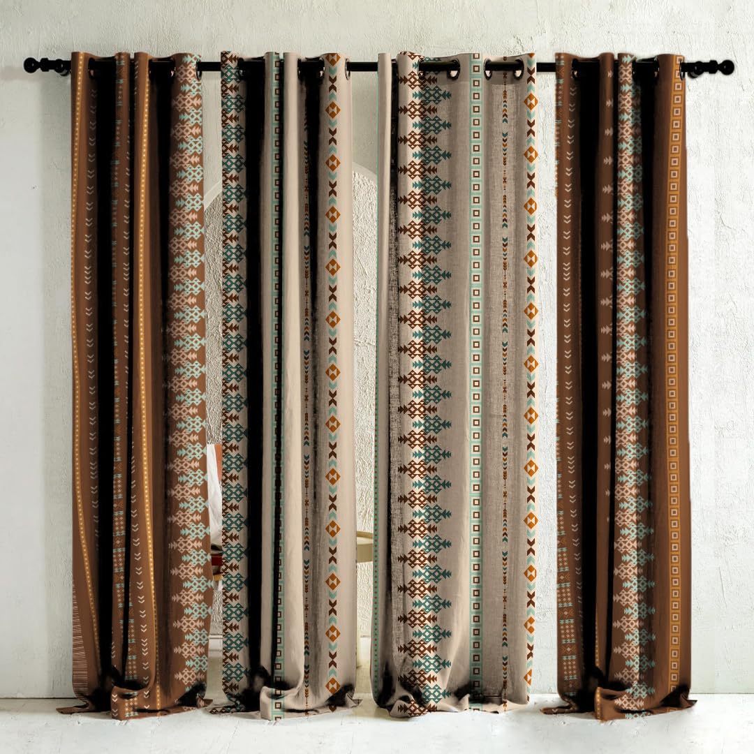 SPACES DRAPE STORY Polyester Turkish Tribal Digital Printed Boho Twill Textured Combination Room Darkening Semi Sheer Curtains - Set Of 4 9Ft Long Grommet Door Curtain (Brown & Beige) (B0C89V68BK) Amazon Price History, Amazon Price Tracker