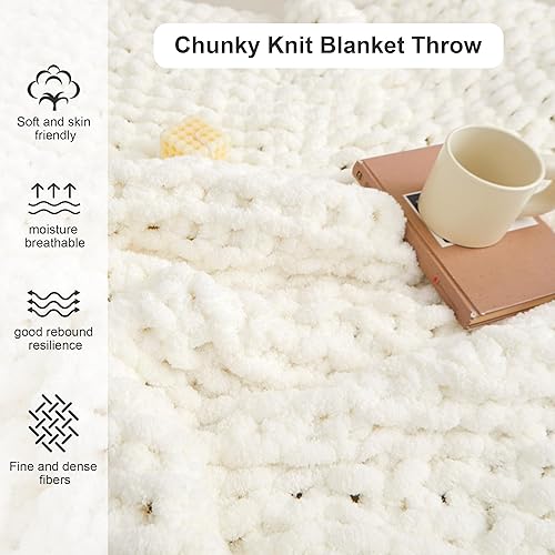 Miniatura 4 de Mooreeke Manta de punto grueso de 30 x 40 pulgadas, suave, lavable, acogedora, 100% hecha a mano, con hilo de chenilla jumbo para sofá, cama, sofá y