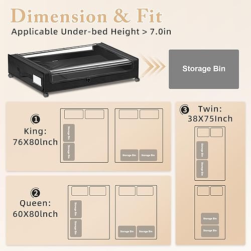 Miniatura 6 de Almacenamiento debajo de la cama con ruedas, paquete de 2, contenedores de almacenamiento debajo de la cama XXL, almacenamiento de zapatos debajo de