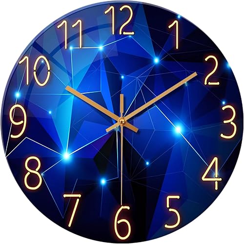 Miniatura 13 de Reloj de Pared Azul Funciona con Pilas de 14 Pulgadas, Reloj de Pared Moderno sin Tictac, Reloj de Vidrio para Sala de Estar