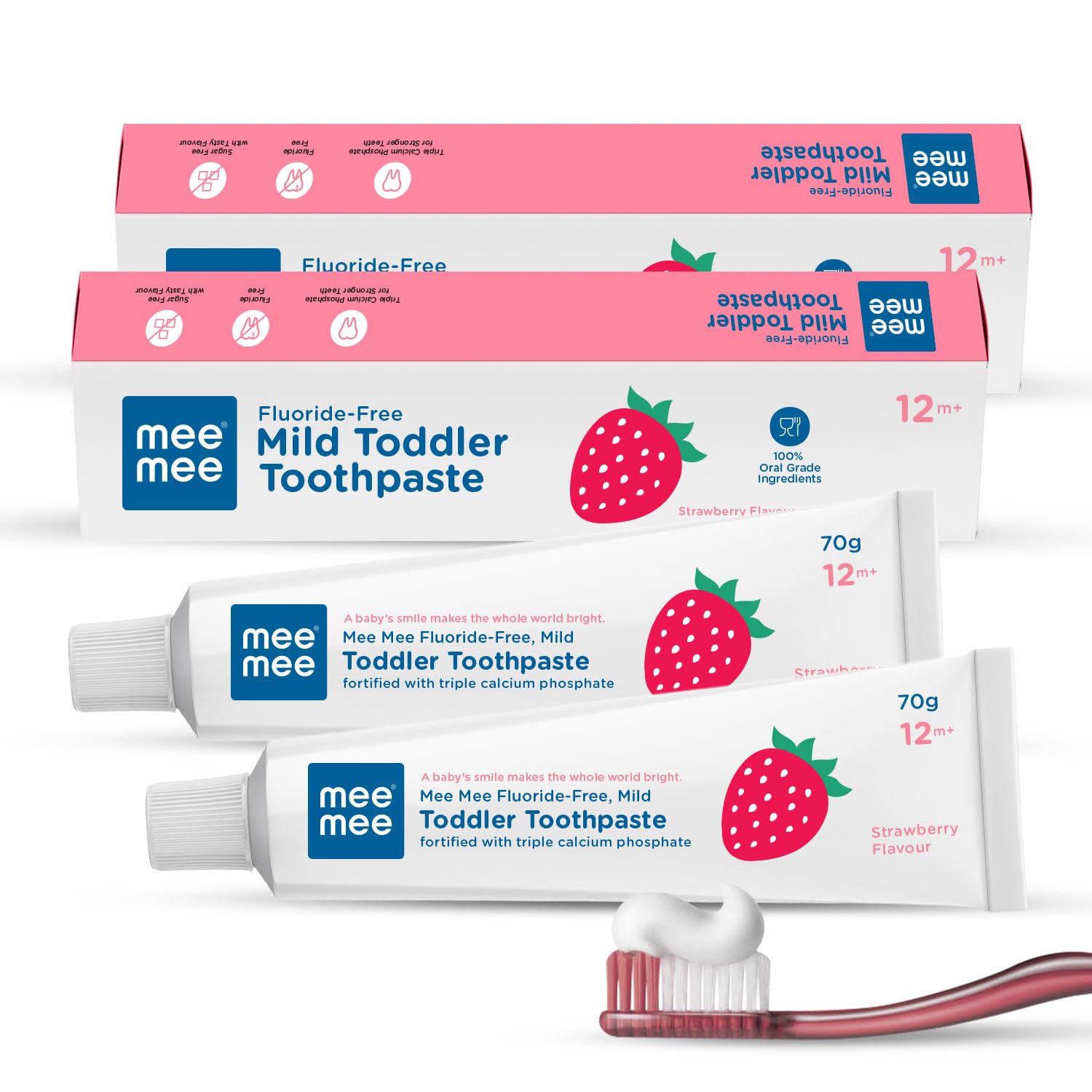 Mee MeeFluoride-Free, Fortified with triple calcium phosphate Strawberry Flavor Oral care Toothpaste, 70 g (Pack of 2)