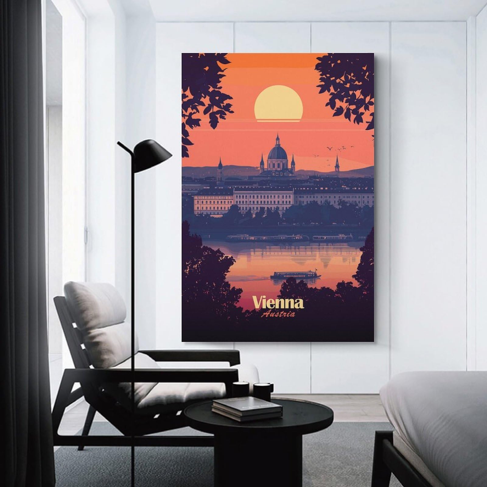 Junmoney Vienna Sunset Cityscape Wall Picture Print, 16x24inch(40x60cm), for Gallery Wall Decor And Room Displays, A Versatile Canvas Print for Layering