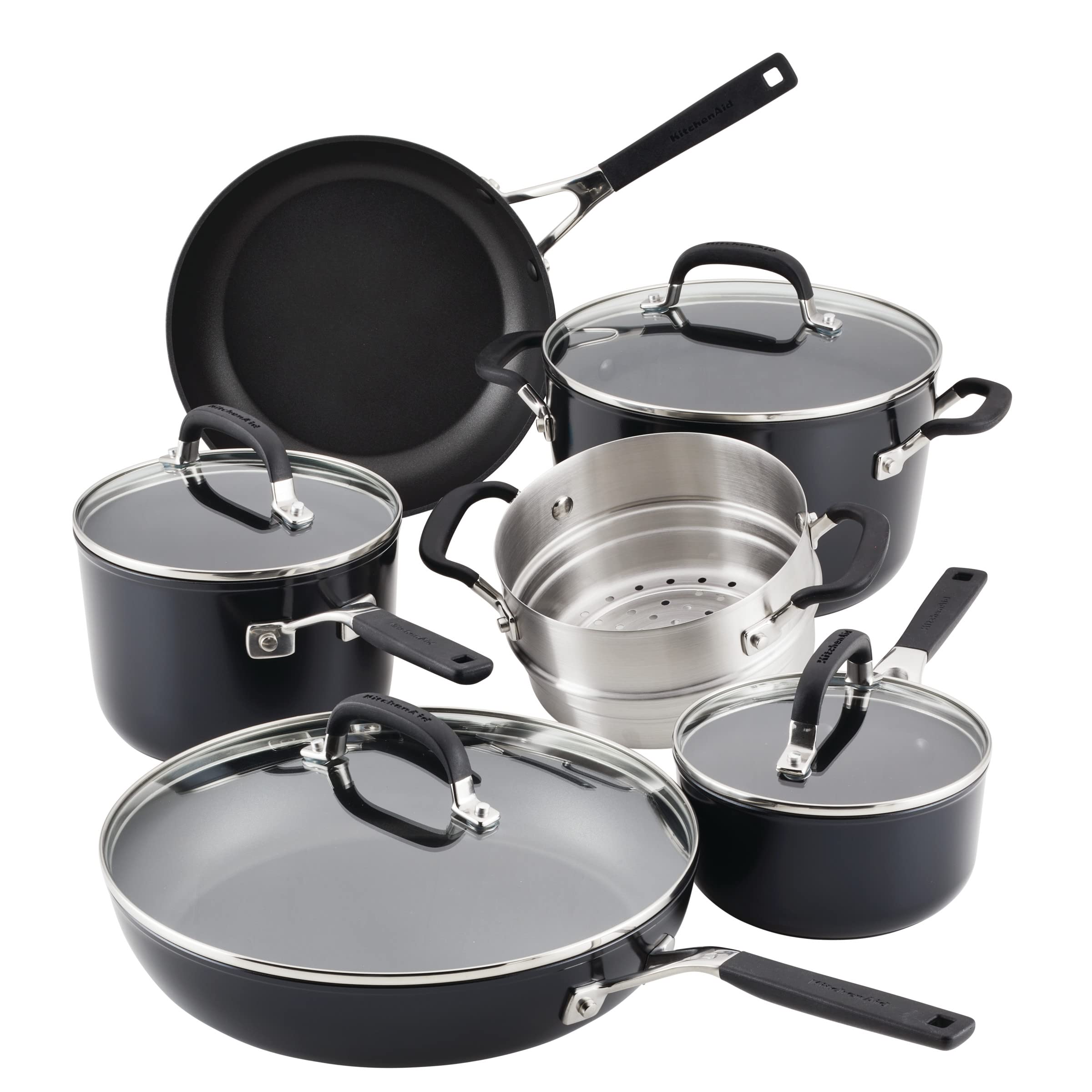 KitchenAid Kochgeschirr-Set, harteloxiert, antihaftbeschichtet, 10-teilig, mattschwarz