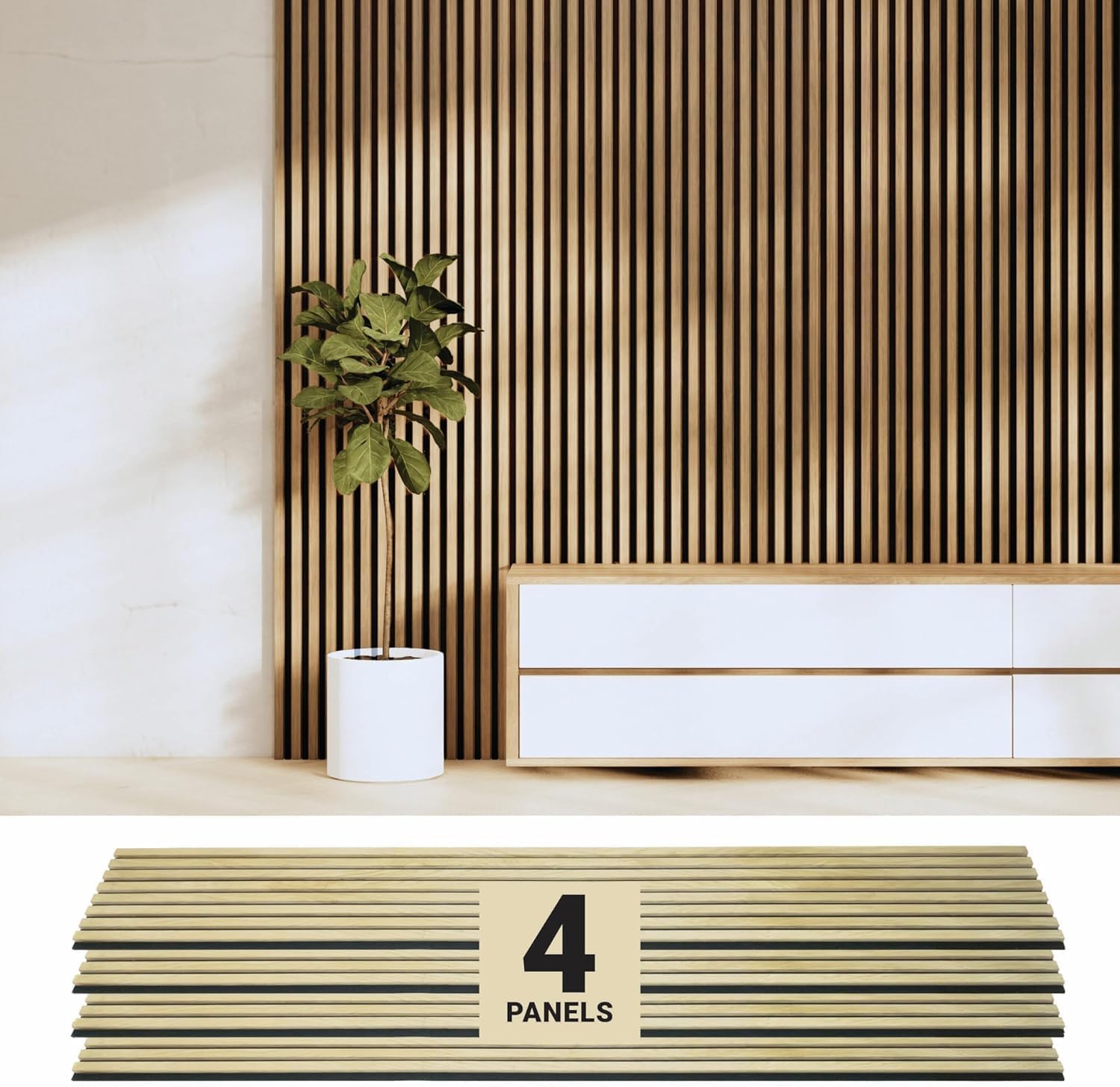 Wood Panels for Wall - Oak Acoustic Wall Panels - 4PK Wall Wood Panels - 94.49” x 12 - Soundproof Wall Panels for Decor - Acoustic Slat Wood Wall Panels for Interior Decoration of Walls (Oak) (Oak)