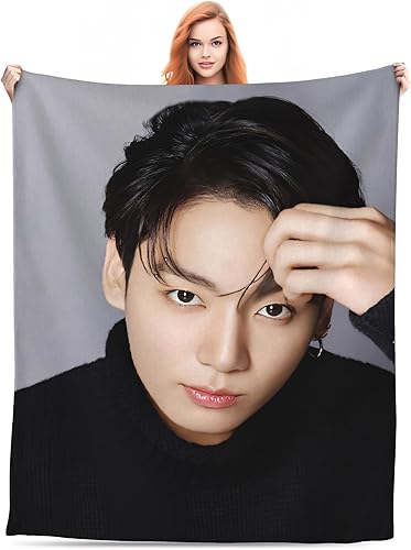 BT-S Jungkook - Manta de forro polar suave y cómoda, cálida de Corea del grupo de ídolos, 50 x 40 pulgadas, mantas de yoga, mantas de picnic para