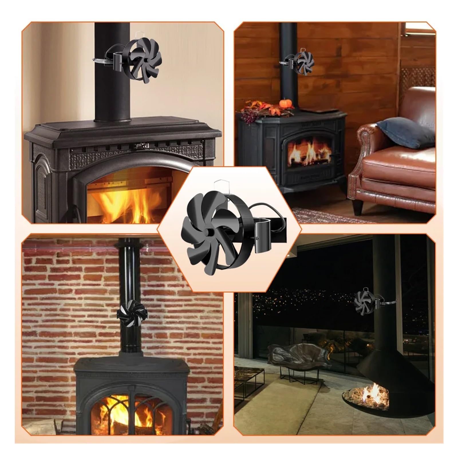 Ventilador Estufa Leña Ventilador de estufa leña 2 en 1 7 aspas con motor calor, ventilador chimenea, calentador silencioso, distribución eficiente del