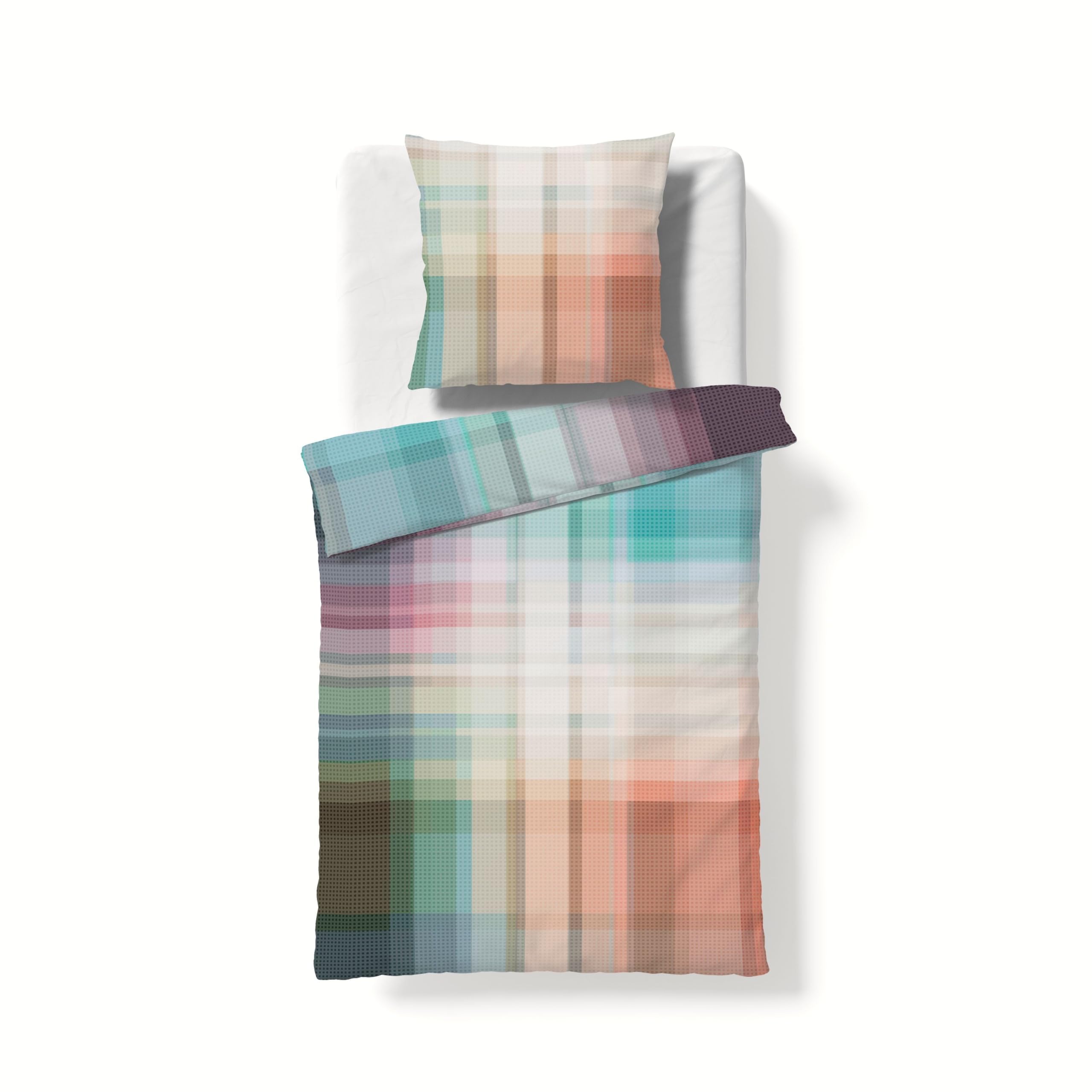 Fleuresse Bed Art S Huddersfield Mako-Satin Bettwäsche 135x200 – 2-teilig, Mosaik Würfel Streifen Pastell