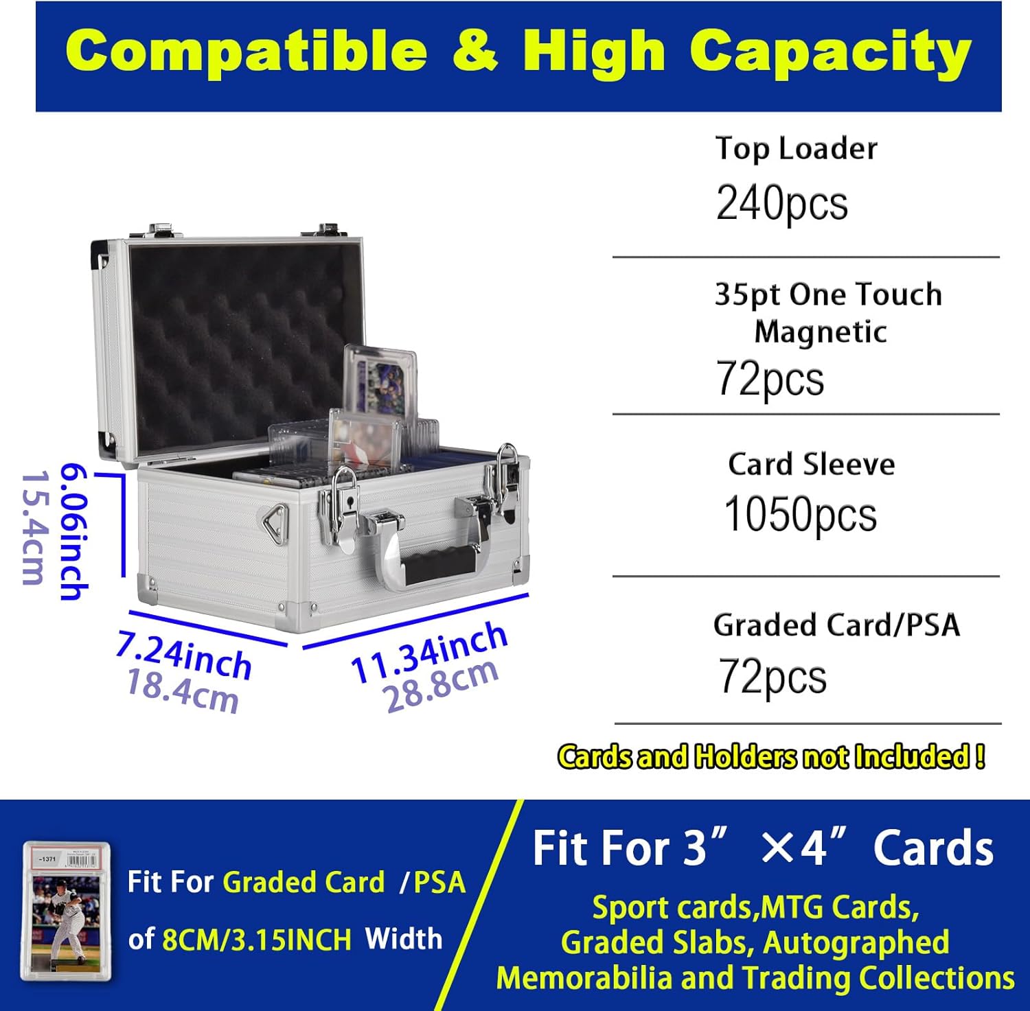 Lockable Portable Card Storage Box with Key Lock with Handle and Shoulder Strap for Toploader,Graded Card, Sports Collection,Storage and Trading
